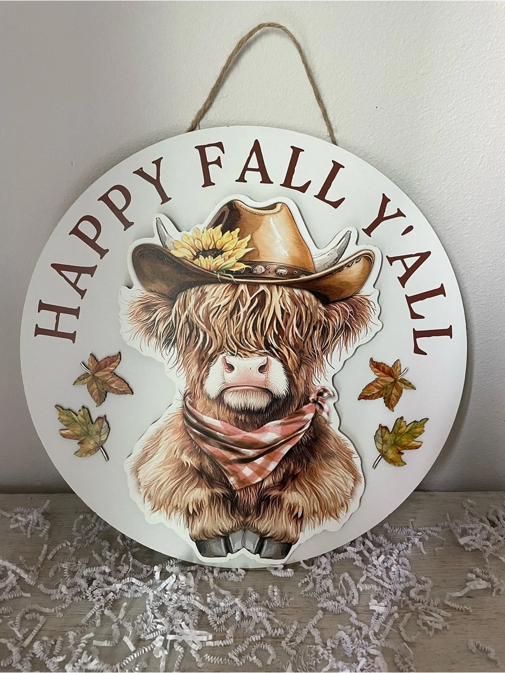 Happy Fall Y'all Highland Cow Round Wall Sign